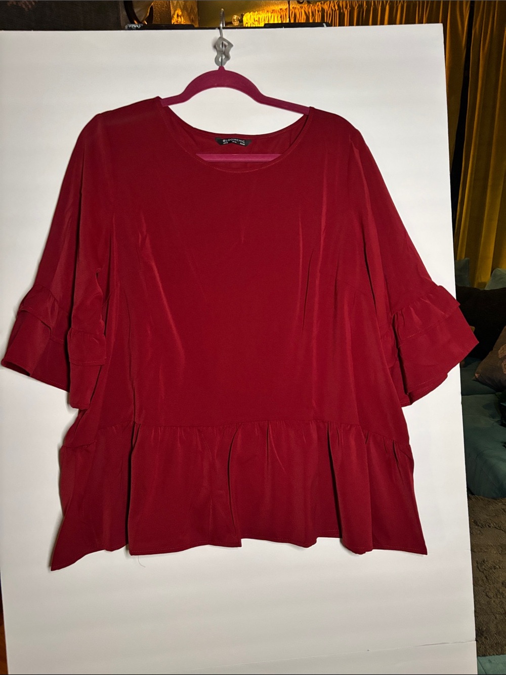 BloomChic Burgundy Ruffled Peplum Tunic Top